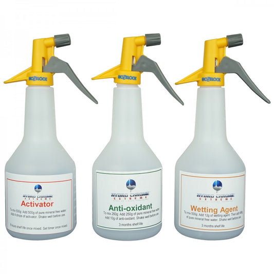 Hydrochrome Extreme® - Hose lock Trigger Sprayer Bottles We would recommend using theses hose lock bottles when spraying on the Hydrochrome Extreme wetting agent, activator, anti oxidant, out of all the brands we used these work the best without creating contamination from the internals of the trigger heads. 